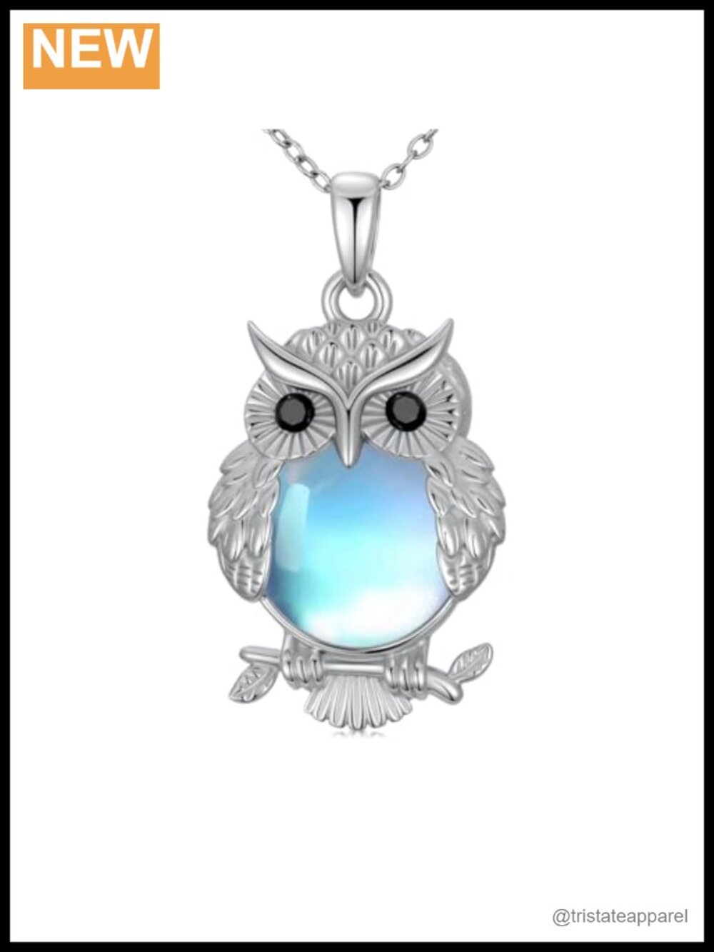 925 Sterling Silver Moonstone Owl Pendant Necklace 20in Gift